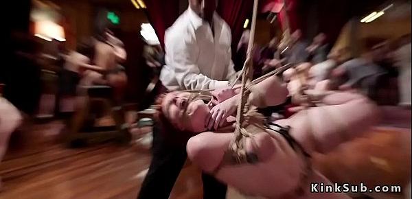  Slaves doing big cocks at orgy party